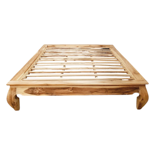 OPIUM Minimalistic Hand Carved Teak Bed in RAW FINISH