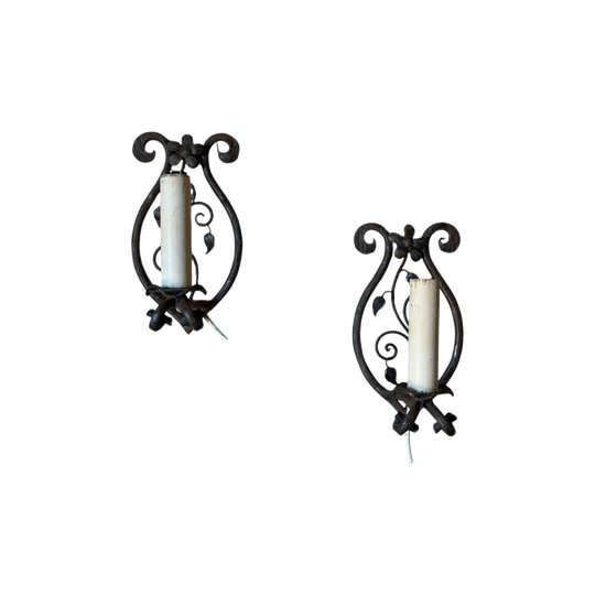 Pair of Vintage Wrought Iron Floral Wall Lights