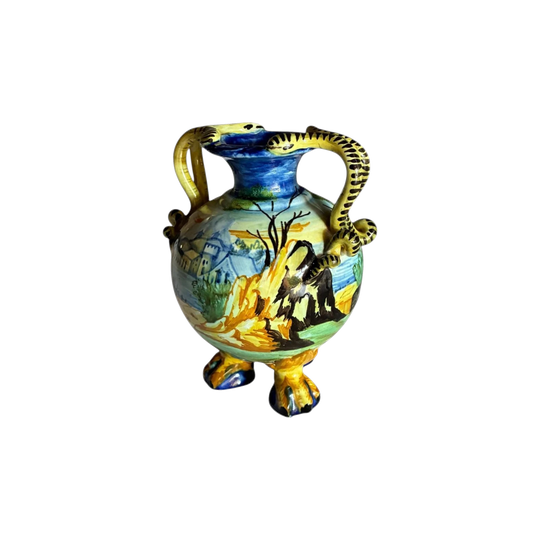Cantagalli Majolica Serpent Handle Vase