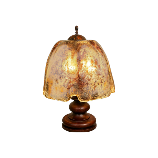 Large Murano Glass and Oak Table Lamp