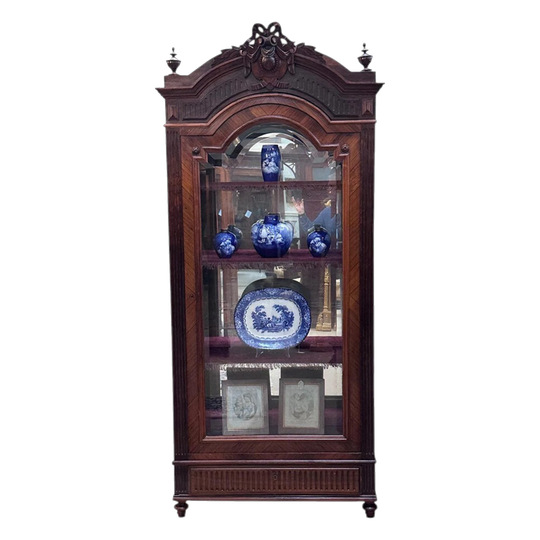 French rosewood single door vitrine with carved cartouche c.1870