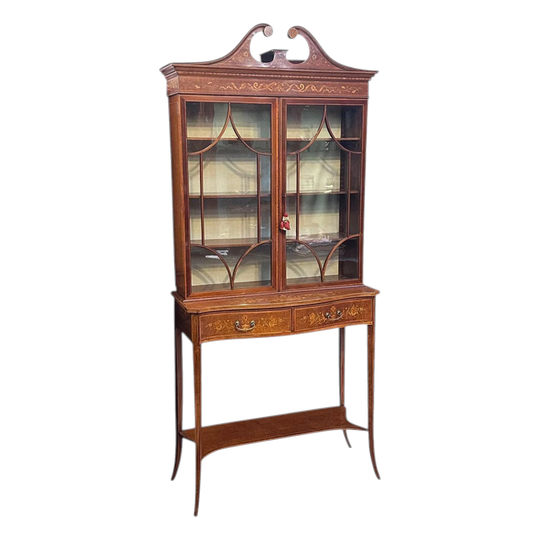 Superb English display cabinet with fine marquetry inlays by Edwards & Roberts c.1890