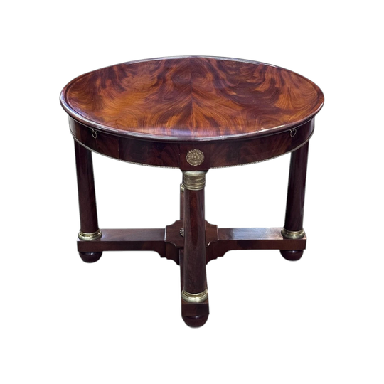 Superb French mahogany Empire style round games table with gilt bronze mounts c.1840