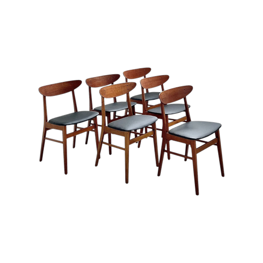 Farstrup Mobler Model 100 'Mosbol' Dining Chairs, Set of Six, Danish, 1960s, Black Vinyl