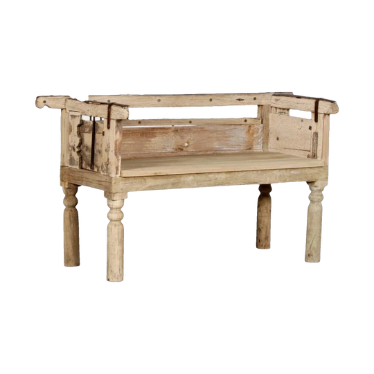 VINTAGE Recycled Ox Cart Indian Bench Seat Raw - Eco Village Collection