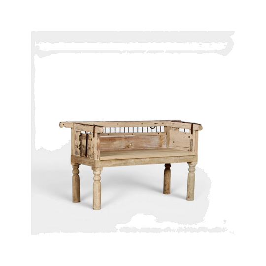 VINTAGE Recycled Ox Cart Indian Bench Seat Raw - Eco Village Collection