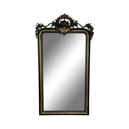 Late 19th century Louis XV style tall narrow aged gilt overmantle mirror c.1890