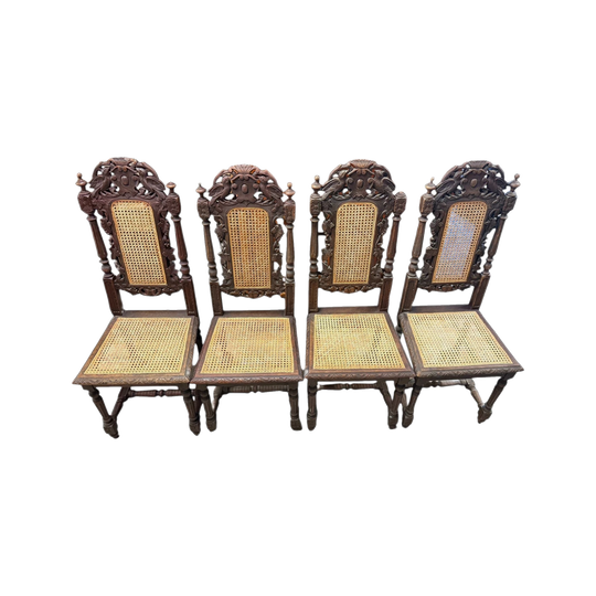 Antique Renaissance Revival Carved Oak Dining Chairs