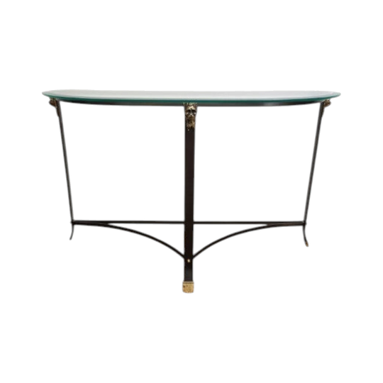 Vintage Demi Lune Console with Brass Lion Features
