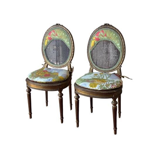 Antique French Louis XVI Painted Salon Suite – Pair of Chairs and Bench