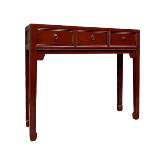 Chinese Red Lacquered Hall Table, 3 Drawer
