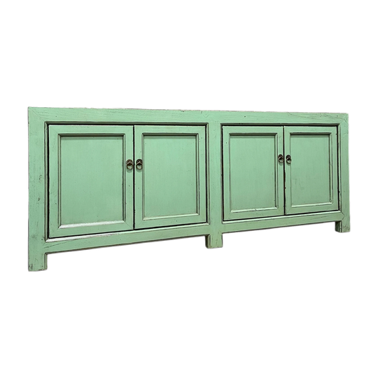 Chinese Sage Green Lacquered Low Sideboard, 4 Door