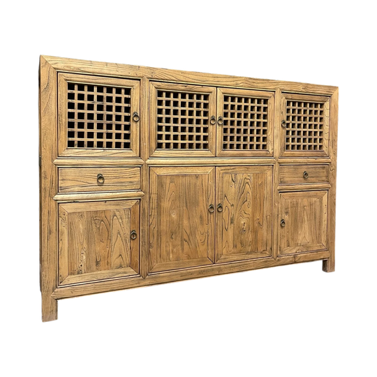 Chinese Recycled Elm Kitchen Cabinet, Lattice Doors