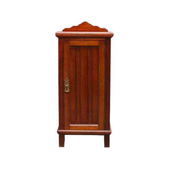 Antique English Mahogany Bedside Cabinet with Scalloped Gallery. B13053