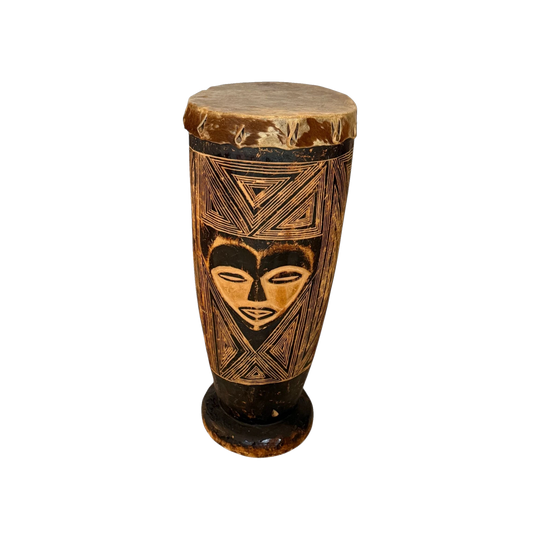 VINTAGE AFRICAN Hand Carved TRIBAL DRUM