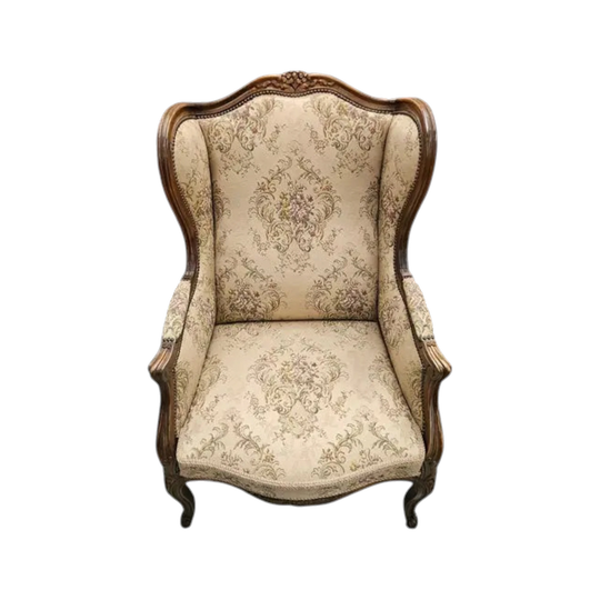 Louis XV Style French Wingback Walnut Tapestry Chair