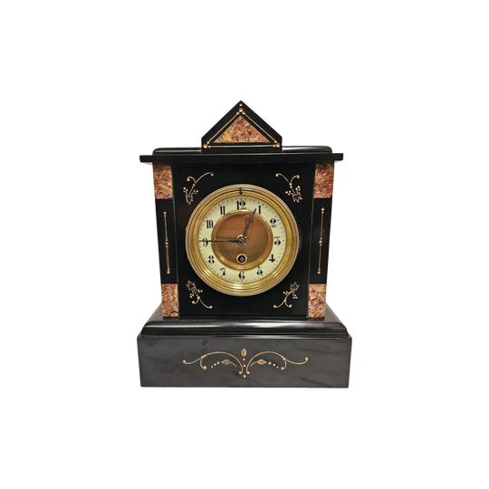 French Inlaid Marble Time Piece Clock Fully Serviced