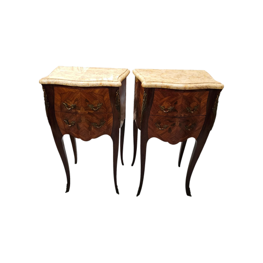 Elegant Pair of Louis XV Style Marble Top Bedsides