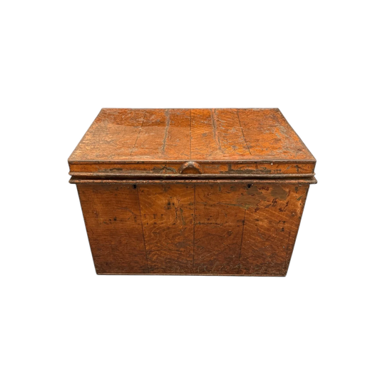 Charming Rustic Antique Victorian Metal Deed Box Faux Oak Finish