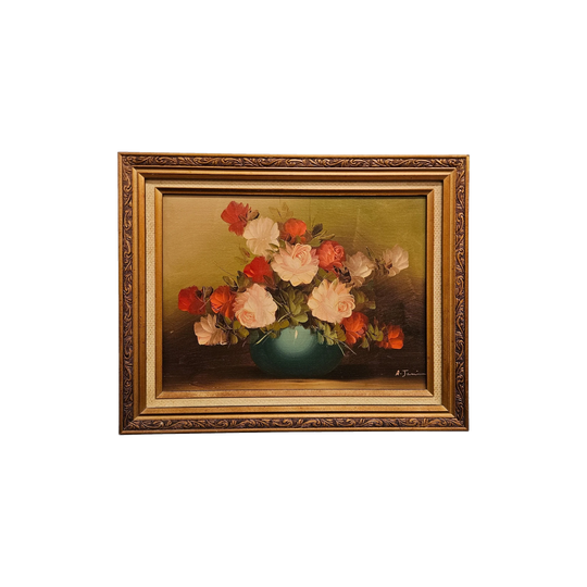Vintage Signed Floral Oil on Board