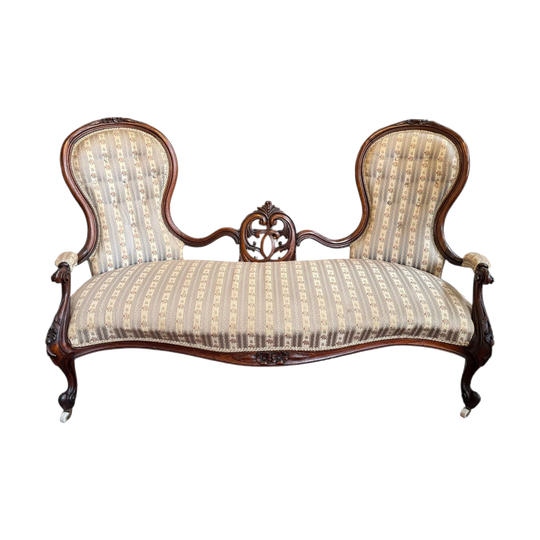 Mid Victorian Walnut Settee Nicely Upholstered