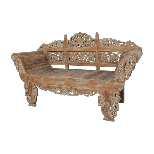 Balinese Hand Carved Daybed with Rolled Arms - Whitewash