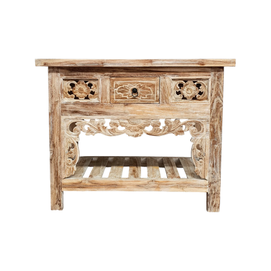 Jiwa Balinese Hand Carved  Console - Whitewash