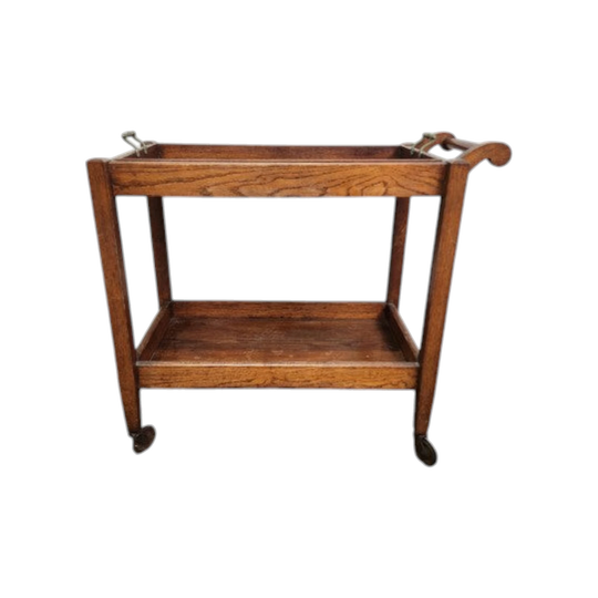 Antique Oak Tea Trolley with Removable Tray
