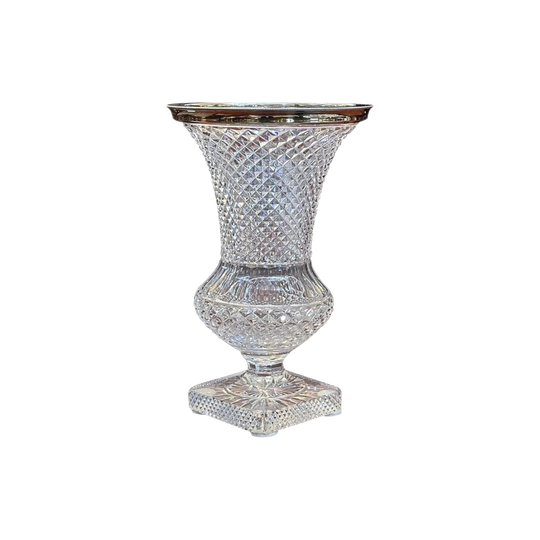 Beautiful cut crystal vase with silver rim c.1955