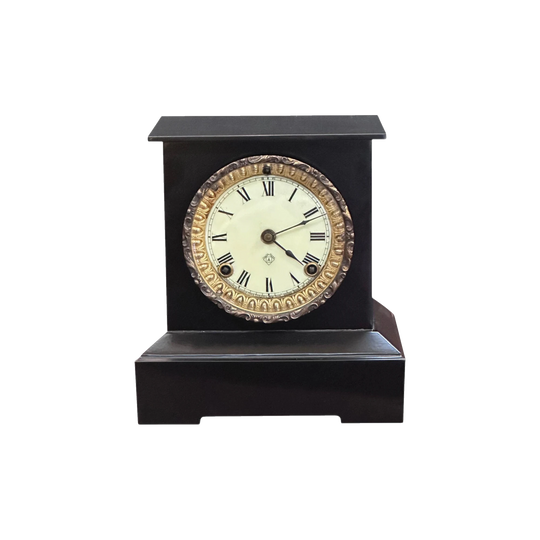 Edwardian Ansonia black steel mantle clock with 8 day movement c.1900