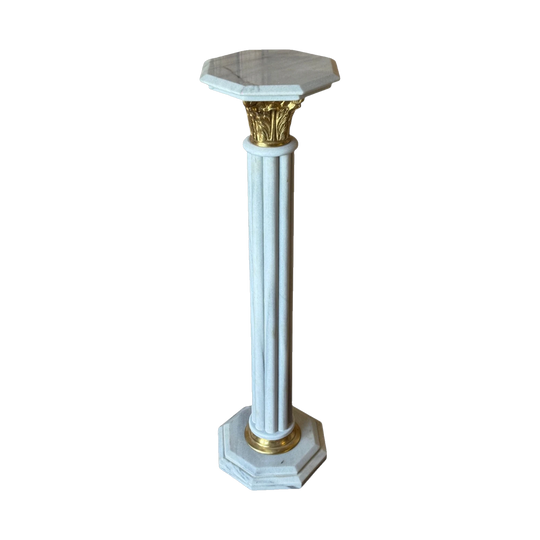 Vintage Neoclassical White Marble & Brass Pedestals