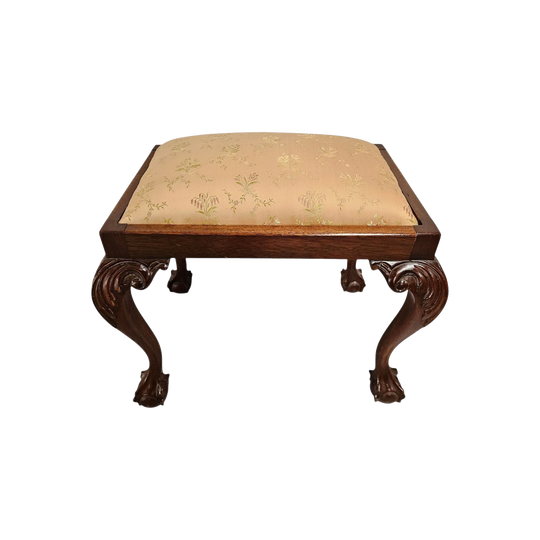 Vintage Chippendale Style Upholstered Stool