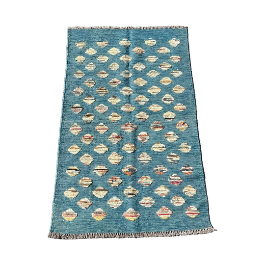 Blue Handmade Wool Kilim Rug Oval Feature Pattern*