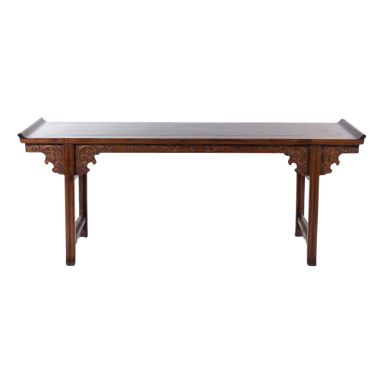 Large Chinese Hardwood Altar Console Table Carved Apron, 2m