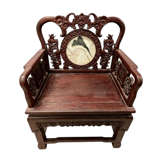 1625: Chinese Hardwood and Marble Three Piece Suite (2 Armchairs+Tea Table)