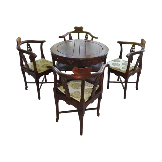 Elegant circa1950s Chinese Rosewood 6-Piece Tea Set Beautiful Fretwork