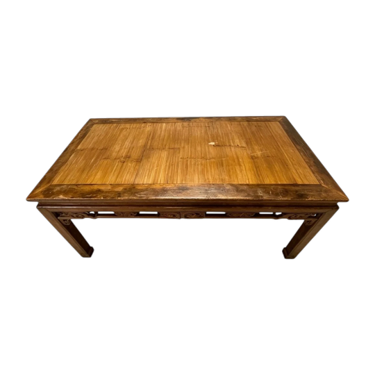 1657: Chinese Qing Dynasty Wood with Bamboo Center Painting Table