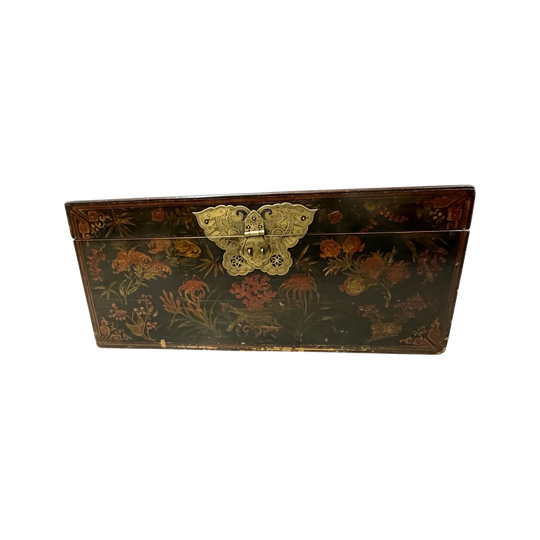 1409: Vintage Chinese Marriage Chest / Blanket Wooden Box & Brass Hardware