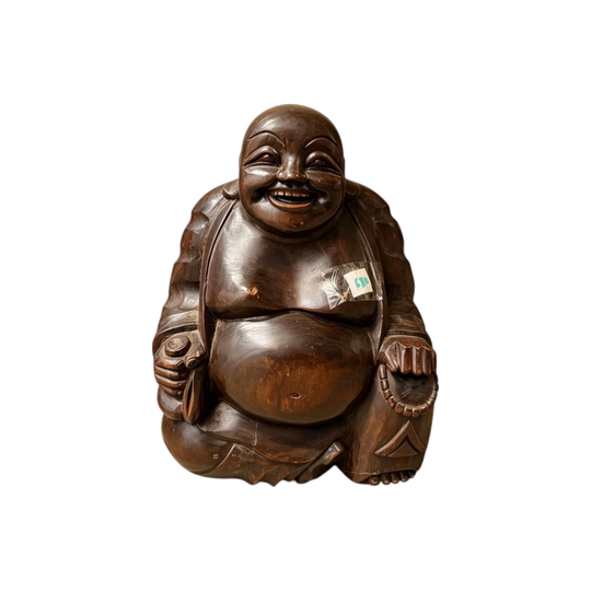 680: Antique Hand-Carved Wooden Laughing Buddha