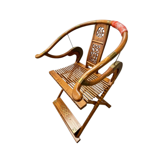 Vintage Chinese Folding Horseshoe Chair (Jiaoyi) Carved Dragon Details