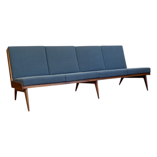 Restored Giuseppe Scapinelli 4 Seat Sofa. New linen upholstery. Brazil. Eternity Collections