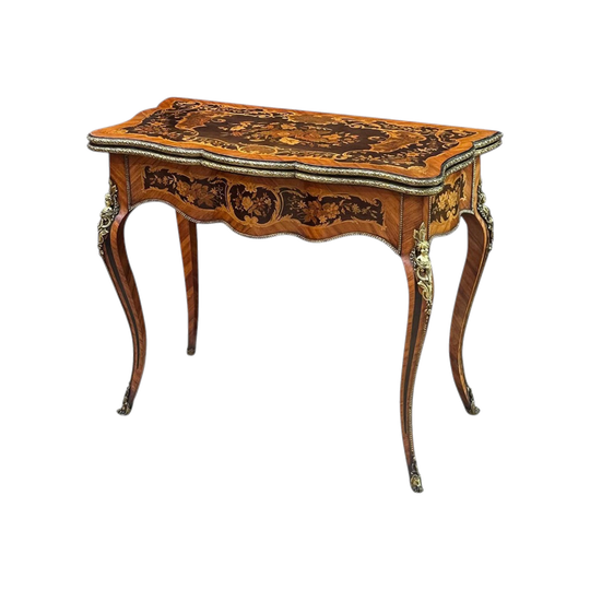 Louis XV style card table with marquetry inlays and ormolu mounts c.1870