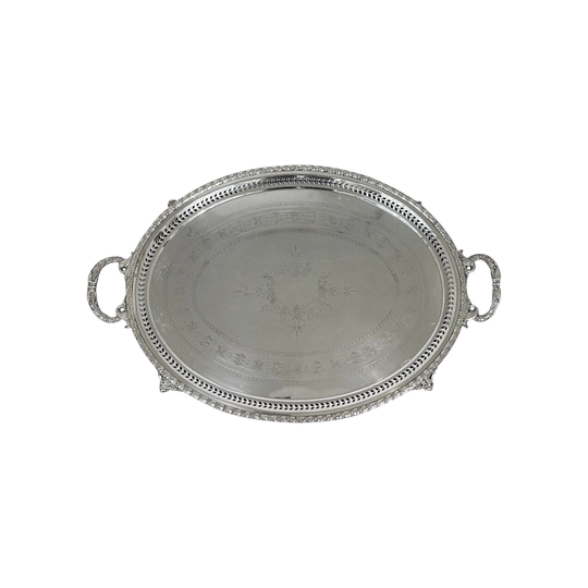 English oval silver plated serving tray