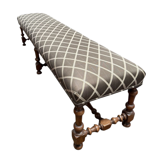 19th Century French Oak Long Upholstered Stool