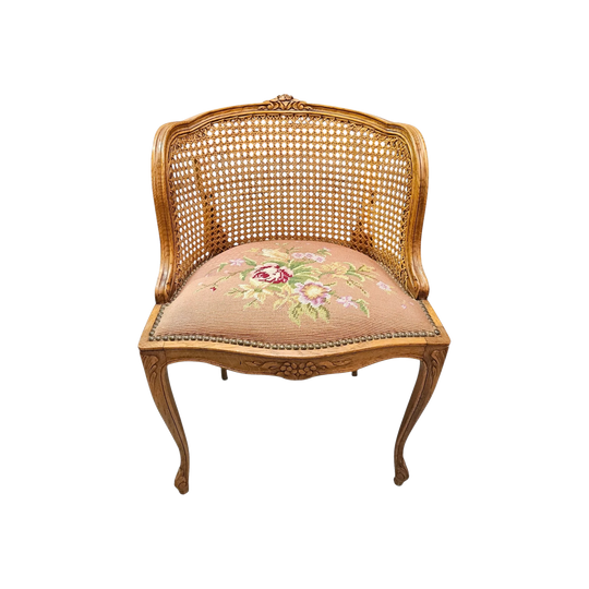 French Oak Louis XV Style Tapestry Upholstered Fauteuil