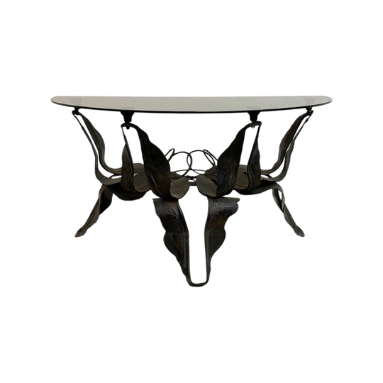 Mid Century Brutalist Demilune Steel & Glass Side Table*