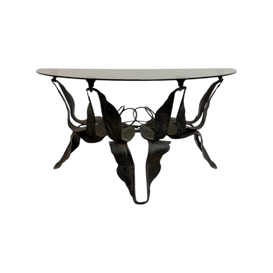 Mid Century Brutalist Demilune Steel & Glass Side Table*
