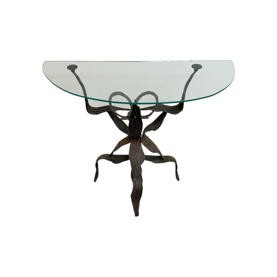 Mid Century Brutalist Demilune Steel & Glass Console Table*
