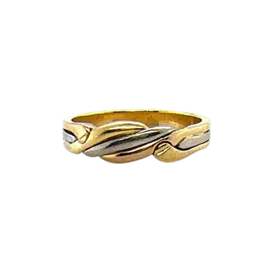 18ct gold two tone dress ring in woven design