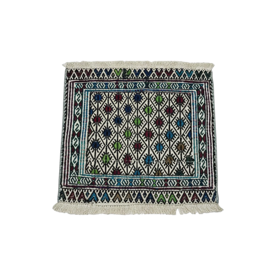 Vintage Mediterranean Kilim embroidery rug circa 1980s from Türkiye’s Anatolian region (42x42cm)